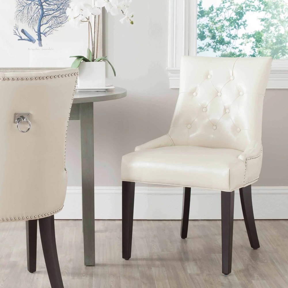 SAFAVIEH Harlow Glam Tufted Ring Chair with Silver Nailheads, Set of 2, Flat Cream