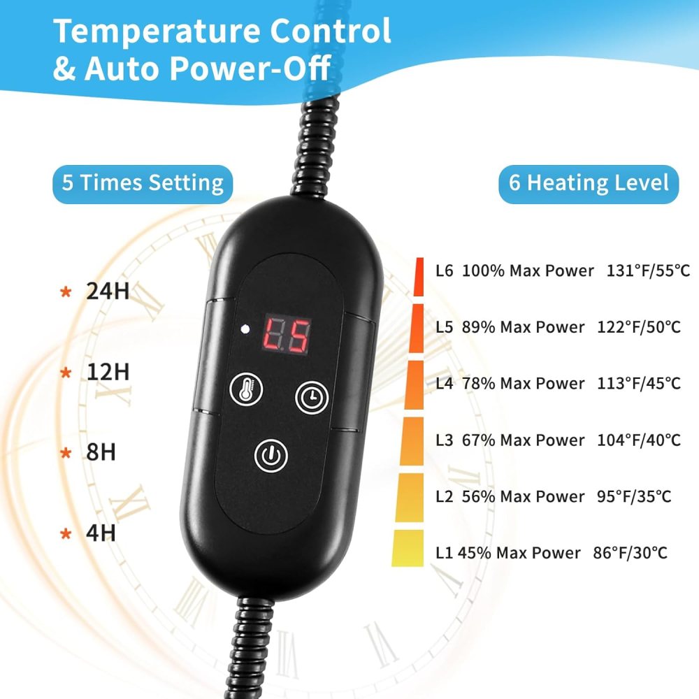 Pet Heating Pad for Dogs, Indoor Outdoor Waterproof Electric Heated Pad Mat for Cats with Chew Resistant Cord, 5 Timer and 6 Level Temperature Pet Bed Warmer-15.727.5 - Image 7