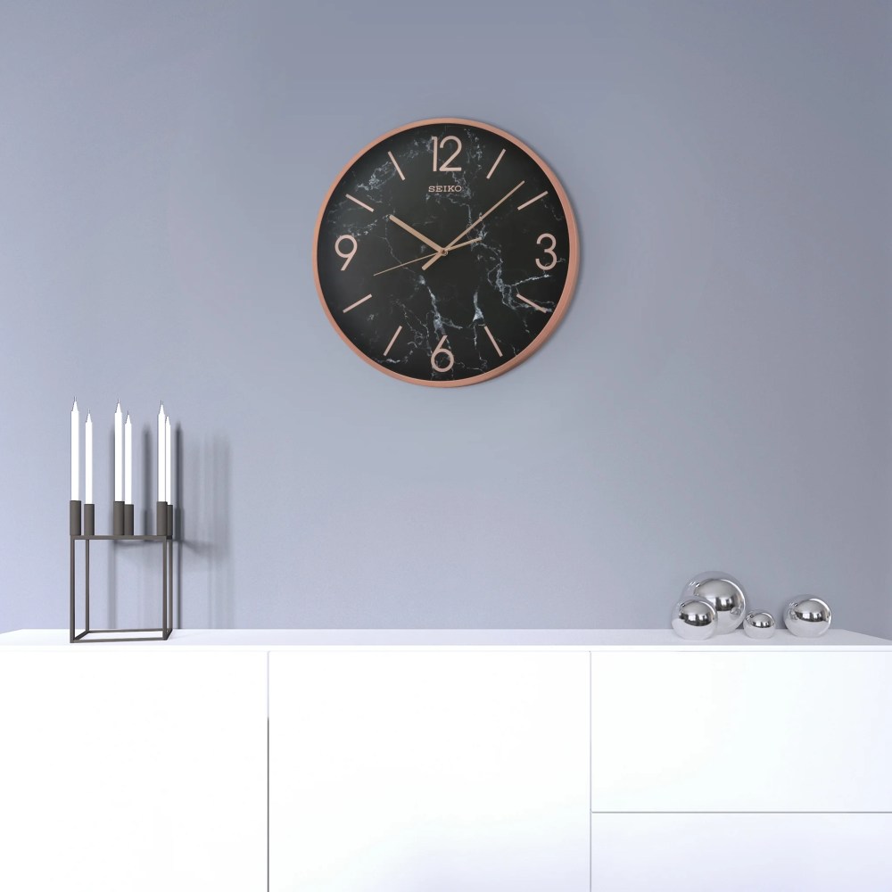 Seiko Stylish, Round, Noir Marble-Look Quartz Wall Clock, Round, Black, QXA760PLH - Image 5