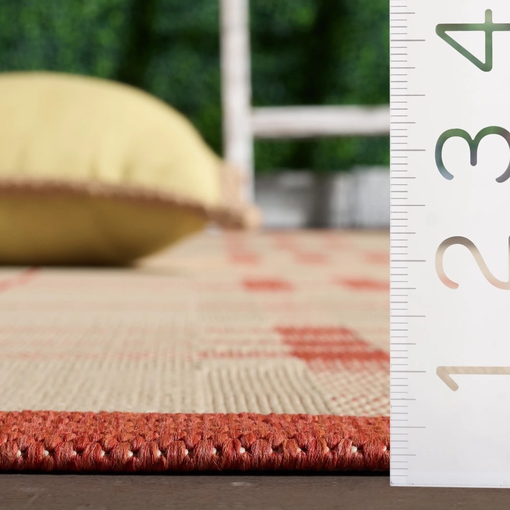 Safavieh Courtyard Fulham Geometric Indoor/Outdoor Area Rug, Natural/Terracotta, 5'3" x 7'7" - Image 11