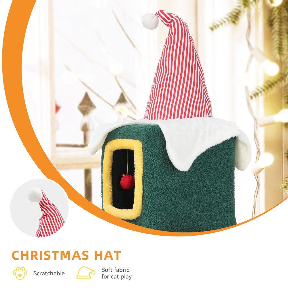 Uforic 60" Christmas Cat Tree Tower with Condos & Plush Ball for Indoor Cats - Image 2