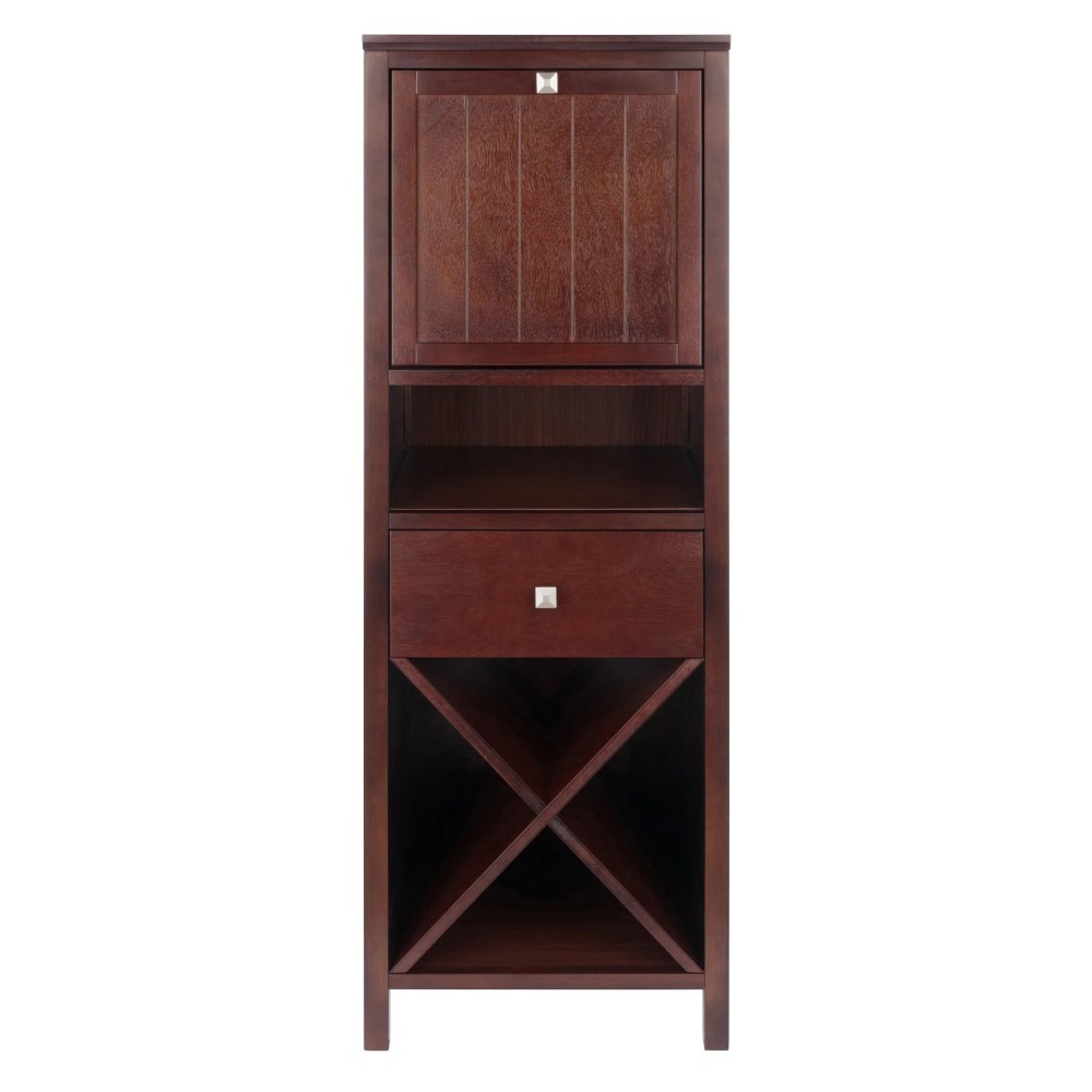 Winsome Wood Brooke Jelly 4-Section Cupboard, Wine Storage, Walnut Finish - Image 2