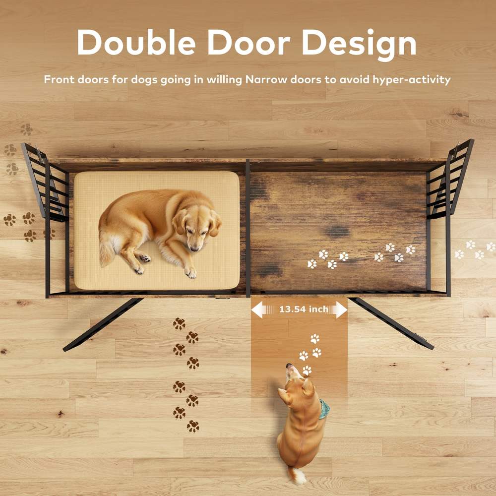 TIME RAY 78 Inch Dog Crate Furniture for Large Dog, Wood Dog Kennel Furniture Indoor with Removable Divider, Dog Cage Furniture as TV Stand, Brown - Image 7