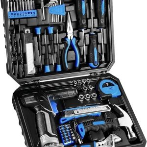 126 Piece Drill Sets,Tool Set with 8V Blue Cordless Drill,Home Tool Kit with Drill,Hand Tool Kits for Women
