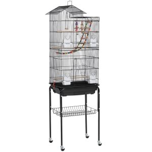 Renwick 62" Metal Rolling Bird Parrot Cage Detachable Stand,  Black