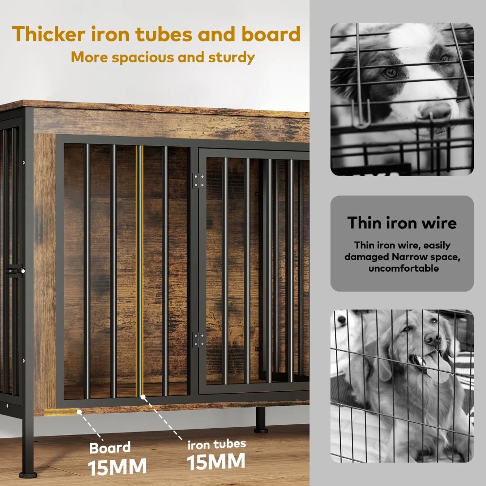 TIME RAY 78 Inch Dog Crate Furniture for Large Dog, Wood Dog Kennel Furniture Indoor with Removable Divider, Dog Cage Furniture as TV Stand, Brown - Image 6