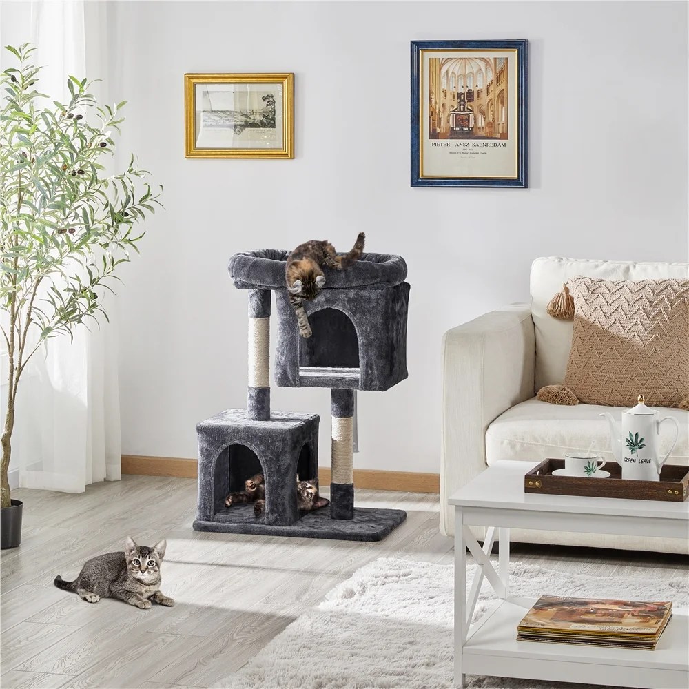 Alden Design 33.5"H Plush Cat Tree with Wide Platform Condo for Indoor Cats, Dark Gray - Image 7