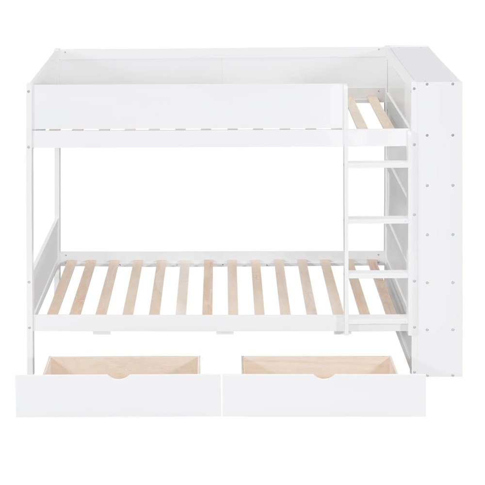 Euroco Pine Wood Twin over Twin Bunk Bed, Storage Bed with Cabinets and Shelves for Kids Teens, Sapce-Saving Design, White - Image 4