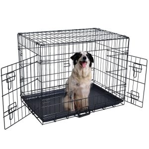 Ktaxon 20"/36"/42"/48" Secure and Flodable Single Door Metal Dog Crate, Include Leak-Proof Plastic Tray Black