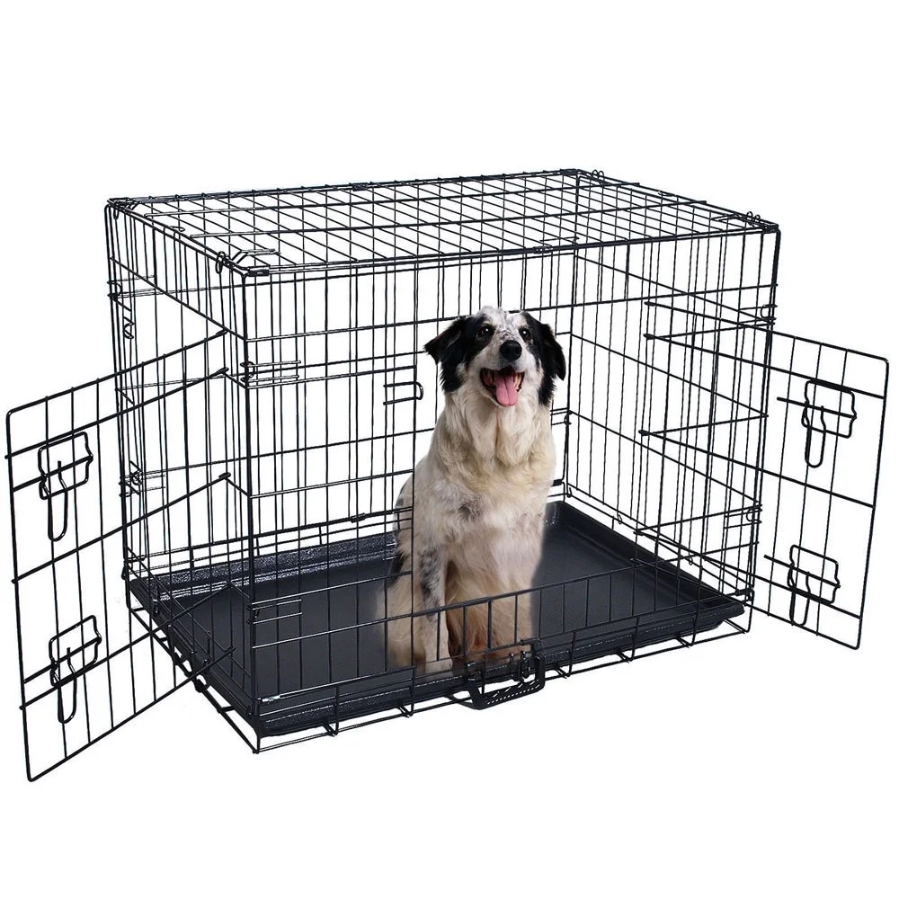 Ktaxon 20"/36"/42"/48" Secure and Flodable Single Door Metal Dog Crate, Include Leak-Proof Plastic Tray Black