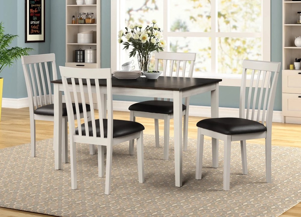 Angel Line Kayla 5-Piece Contemporary Faux Leather Wood Assembled Dining Table with Chair Set,White