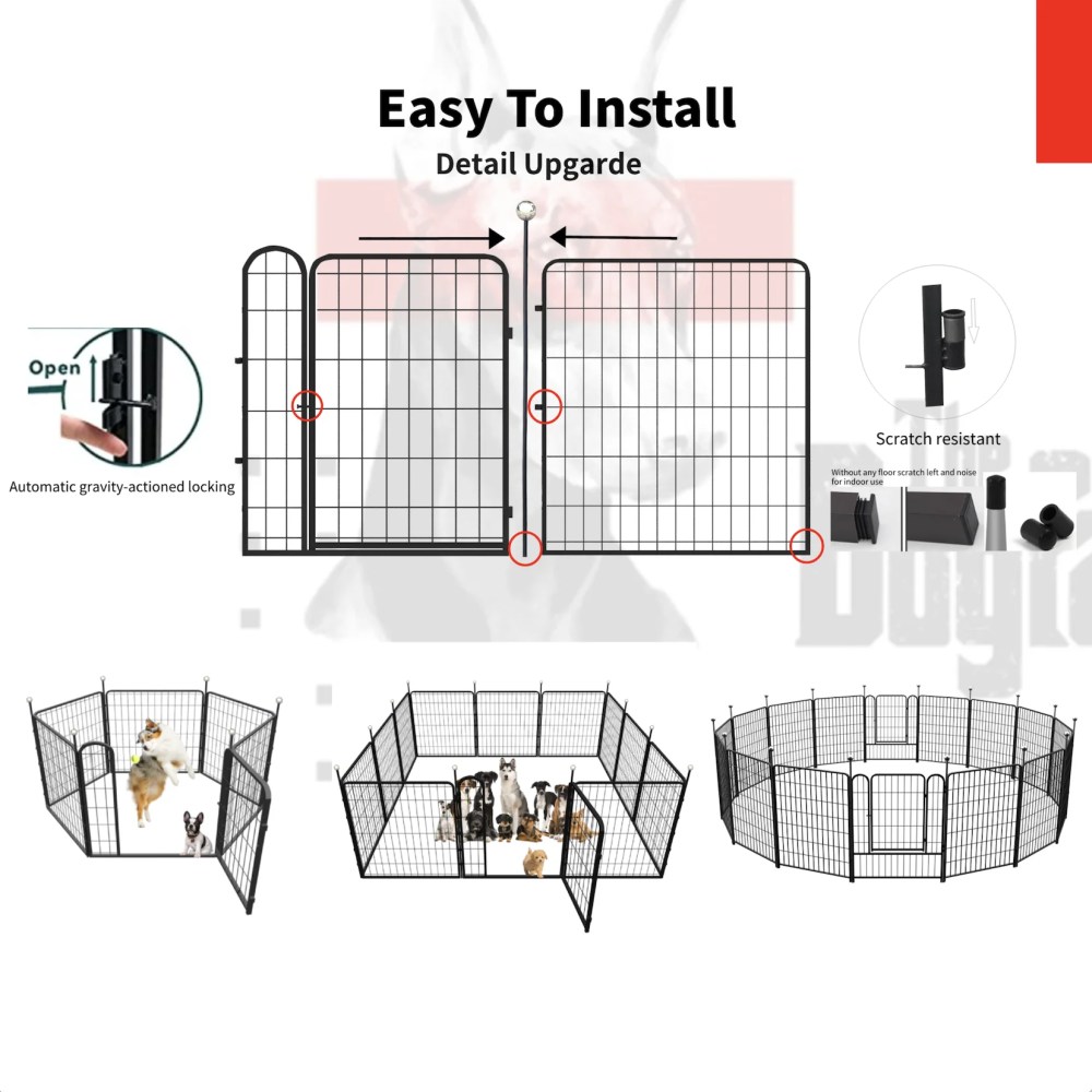 IGOOUO Dog Playpen Indoor/Outdoor, 4 Panels 32" Height Portable Metal Dog Fence with Easy-Carry Straps for Small Dogs, Pet Puppy Playpen for RV Camping Yard Patio - Image 6