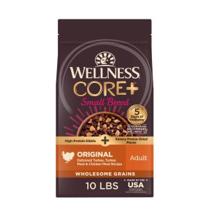 Wellness CORE Dry Dog Food with Freeze Dried Pieces,  Small Breed,  Wholesome Grains,  High Protein,  Natural,  Original Turkey & Chicken Recipe,  (10-Pound Bag)