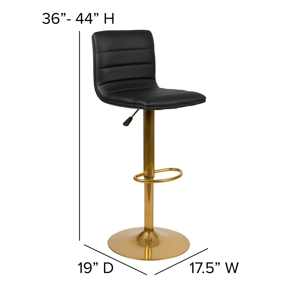 Flash Furniture Vincent Modern Black Vinyl Adjustable Bar Stool with Back, Counter Height Swivel Stool with Gold Pedestal Base, Set of 2 - Image 6