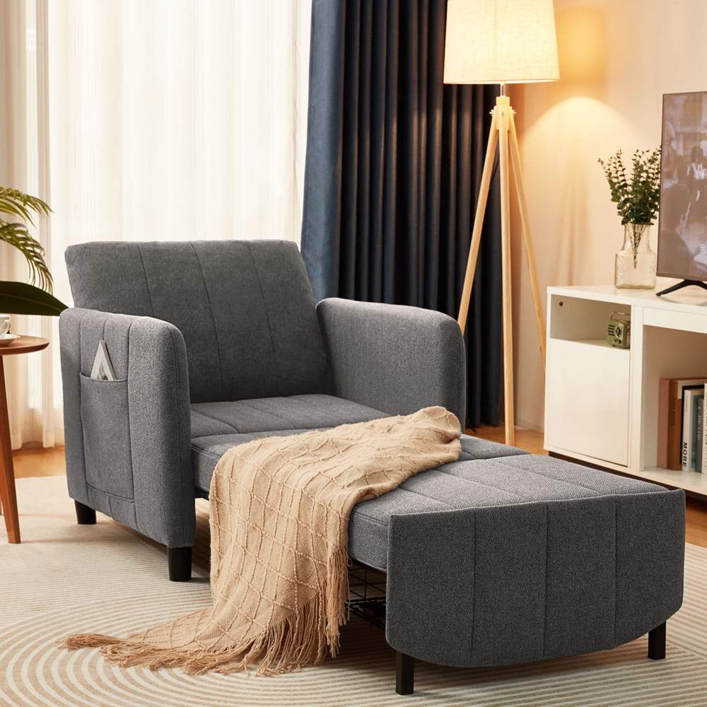 zzw 84" Extra Long Convertible 4 in 1 Sleeper Chair with Pull-Out Mechanism,Dark Grey
