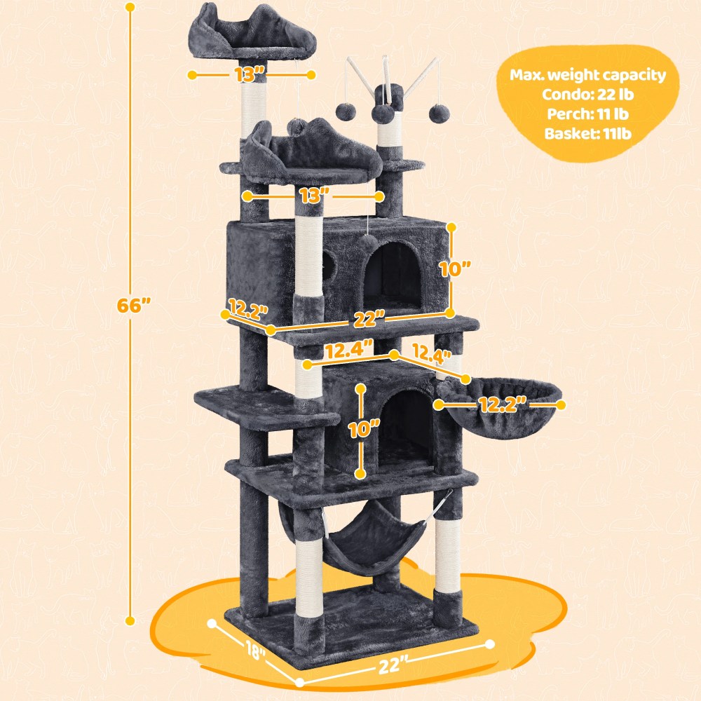 Renwick 67" H Multi-Level Cat Tree Cat Tower with Condos, Dark Gray - Image 6
