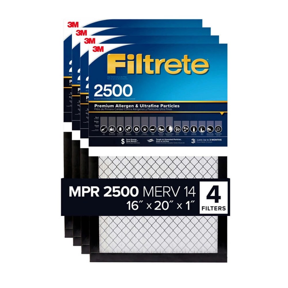 3M 2500 Series Filtrete 1" Filter MPR 2500 MERV 14,4-pack