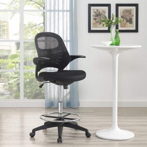 Modway Advance Drafting Chair with Mesh Back and Armrests in Black