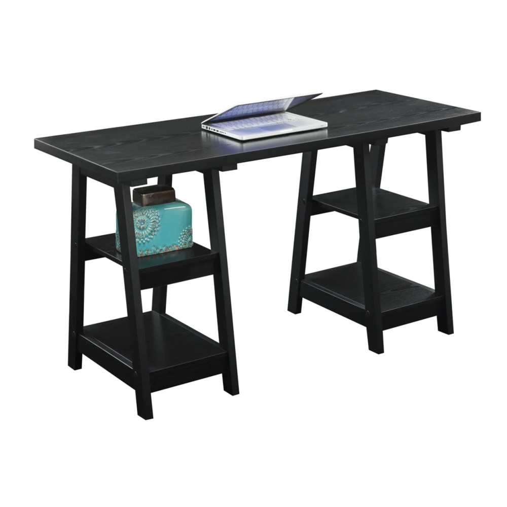 Convenience Concepts Designs2Go Double Trestle Desk in Black Wood Finish - Image 5