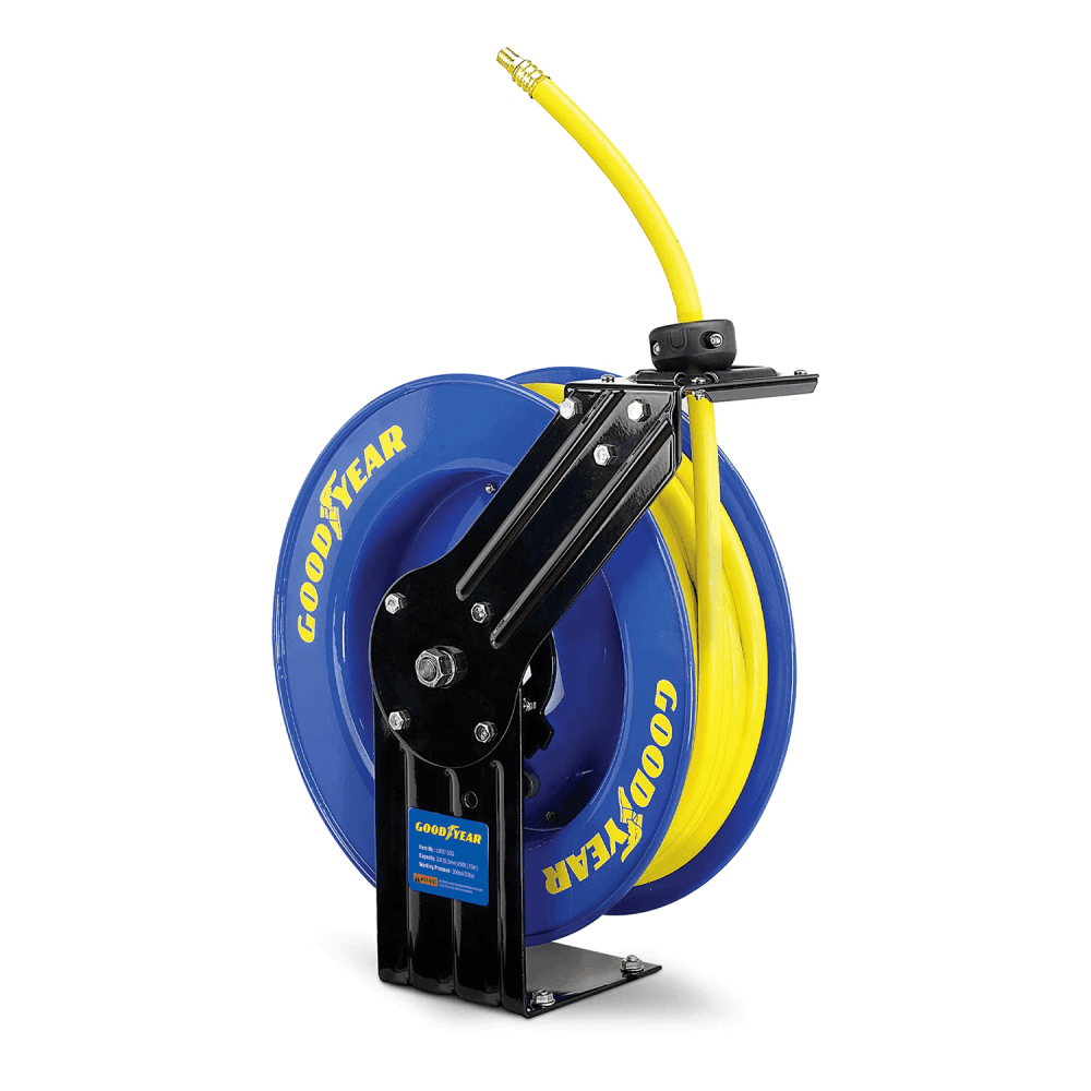 Goodyear L815153G Steel Retractable Air Compressor/Water Hose Reel with 3/8 in. x 50 ft. Rubber Hose, Max. 300PSI