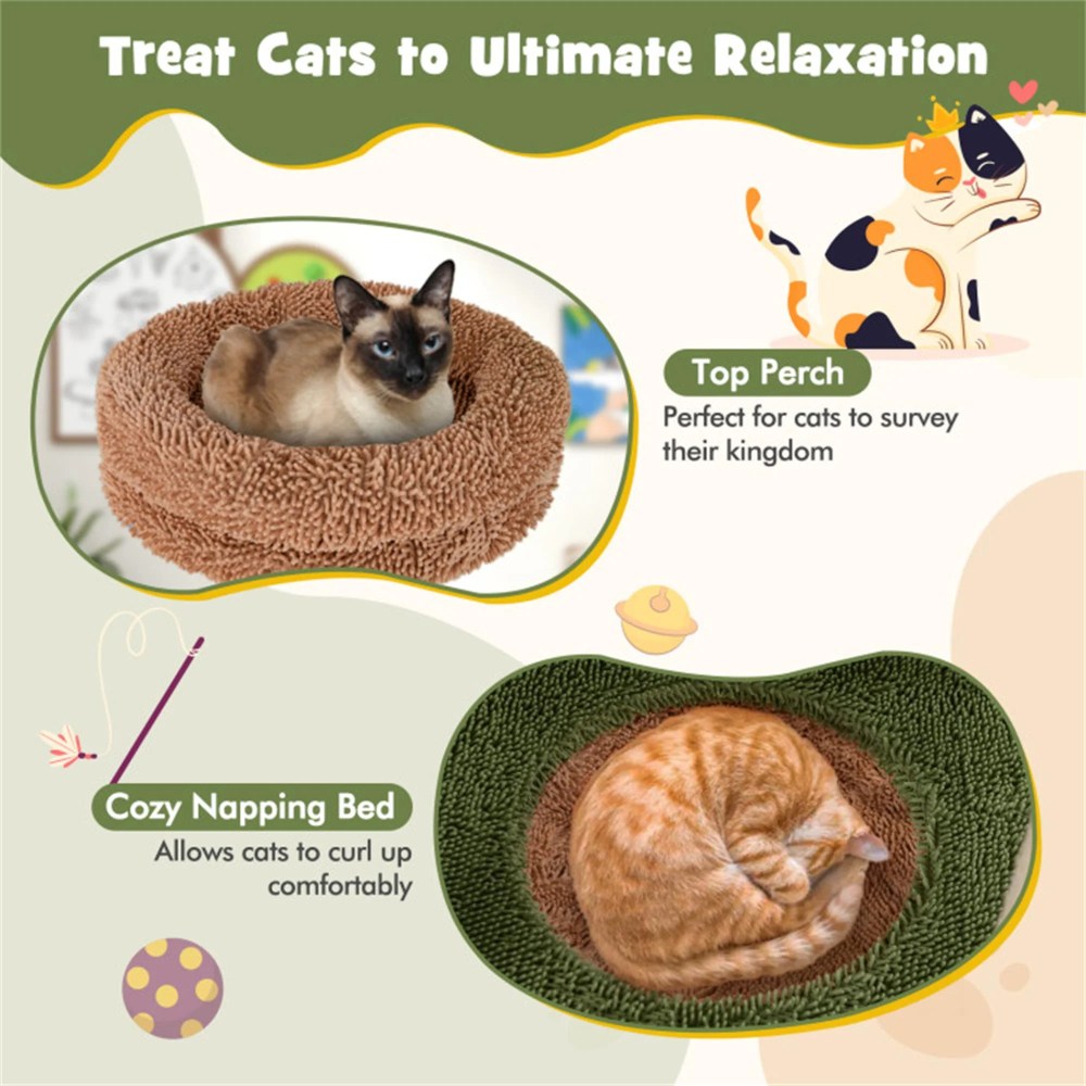 Pefilos 60" Cactus Cat Tree Tower for Indoor Cats, Multi-Level Cat Condo, Cat Tree House with Sisal Scratching Posts, Hammock and Perch, Green - Image 7