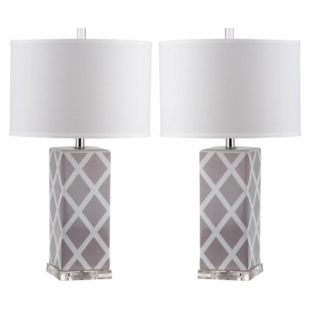 SAFAVIEH Garden Lattice 27 in. H Geometric Table Lamp, Grey, Set of 2 - Image 2