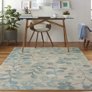 Nourison Tranquil Nature Ivory/Turquoise 5'3" x 7'3" Area Rug, (57)