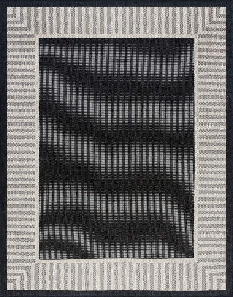 58 Water Resistant, Indoor Outdoor Rugs for Patios, Front Door Entry, Entryway, Deck, Porch, Balcony Outside Area Rug for Patio Black, Striped Border Size: 5'3" x 7'3" - Image 2