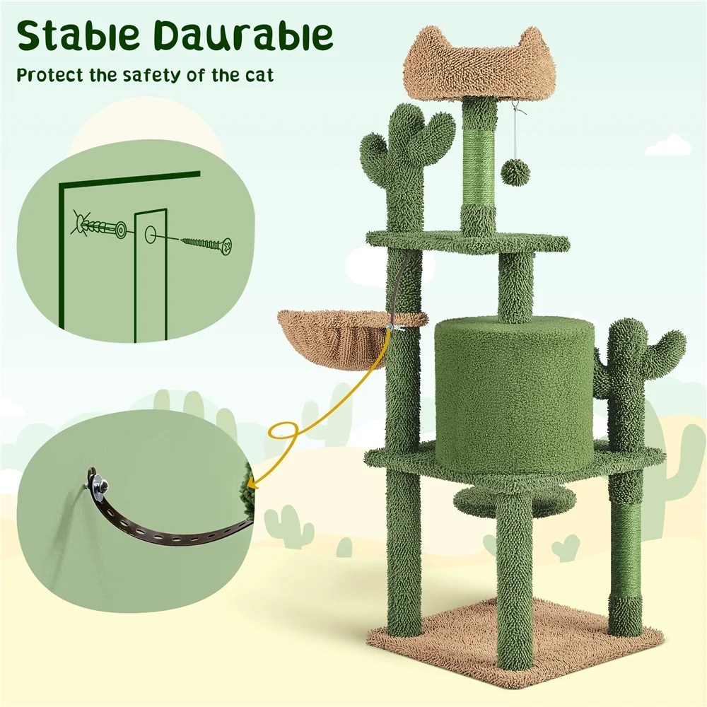 Alden Design 53"H Cat Tree Furniture Natural Sisal Cat Tower for Small- to Medium-sized Cats - Image 8
