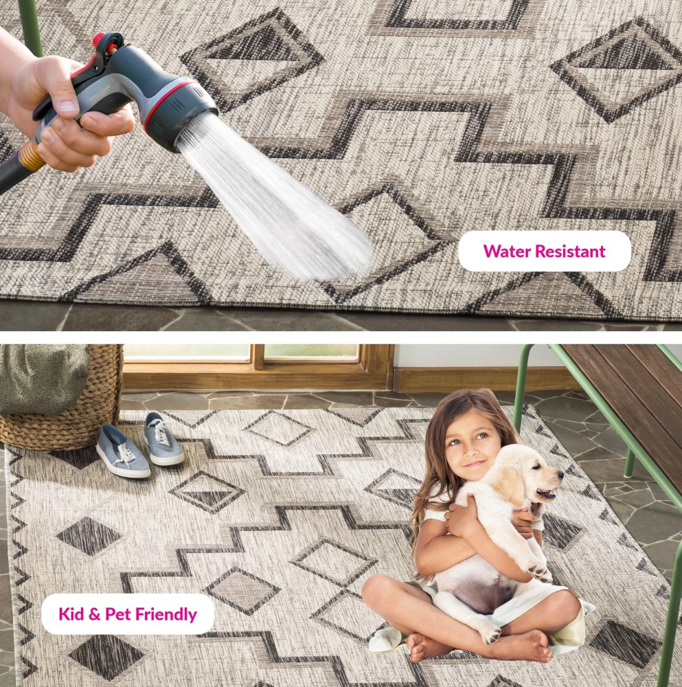 SAFAVIEH Courtyard Floella Geometric Indoor/Outdoor Area Rug, 6'7" x 9'6", Grey/Black - Image 9