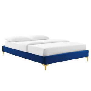 Modway Sutton Twin Modern Performance Velvet Bed Frame in Navy