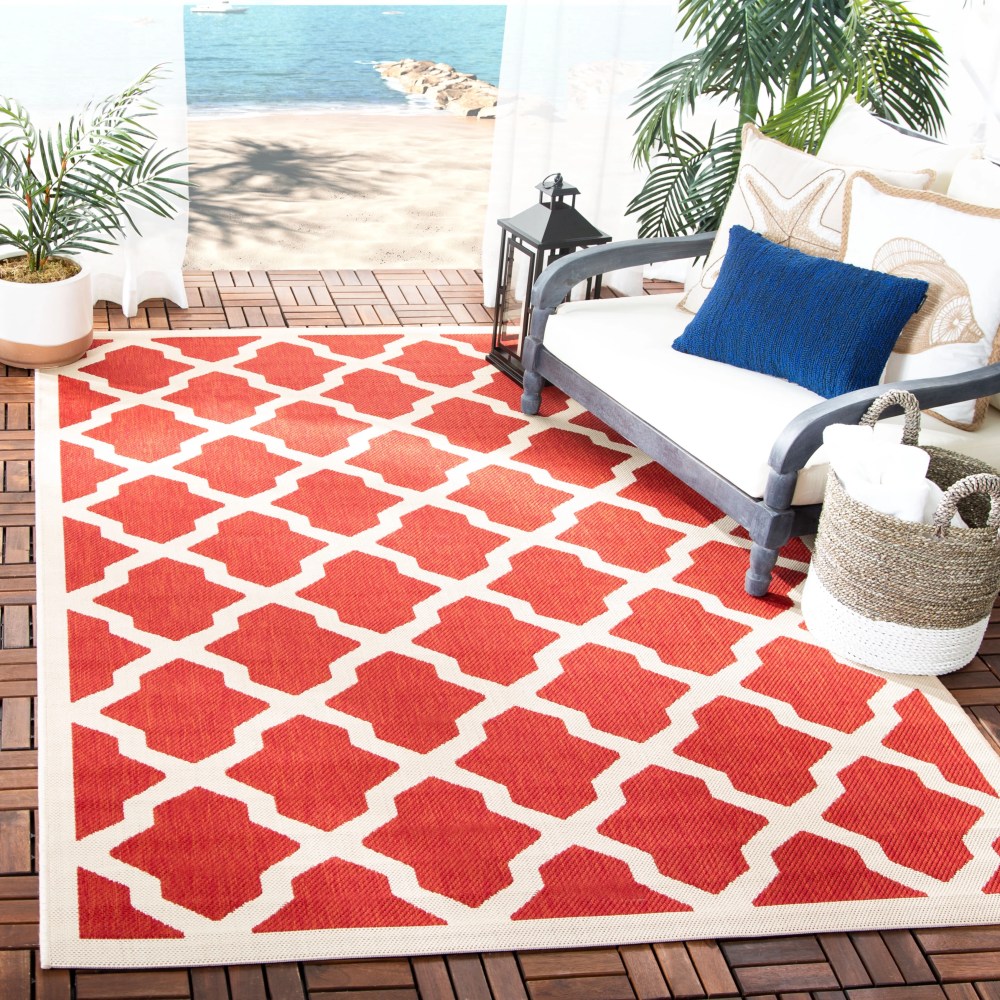 Safavieh Courtyard Amber Geometric Indoor/Outdoor Area Rug, Red/Bone, 6'7" x 9'6" - Image 6