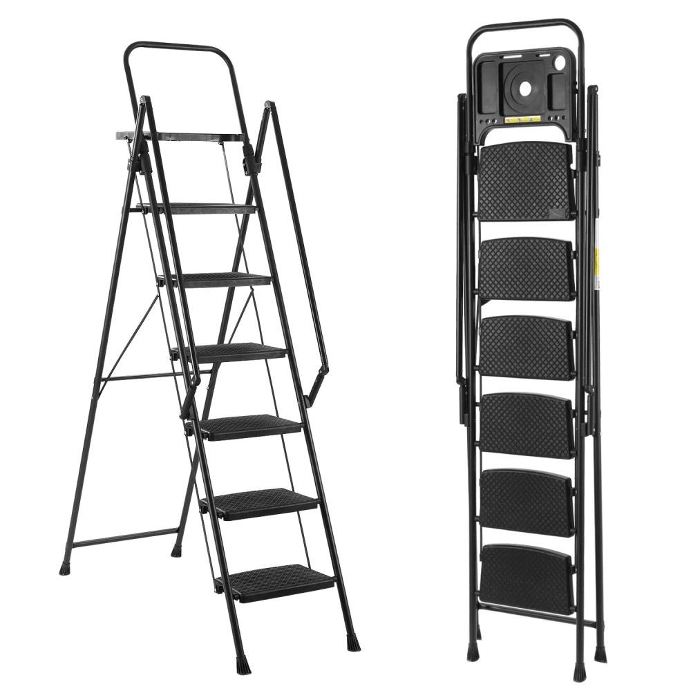 5-Step Folding Ladder,330LB Capacity Steel Step Stool with Anti-Slip Pedals & Safety Handle,Lightweight Portable Household Ladder for Kitchen and Home Use