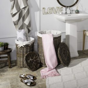 Safavieh Millen Rattan Round Hamper Laundry Baskets, Two-in-One