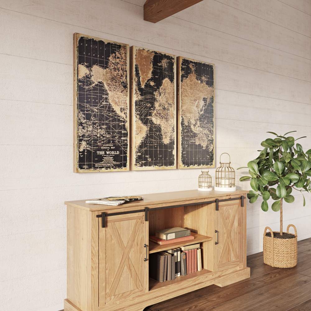 Aspire Home Accents Wood Maps Art Print, Set of 3 - 48"x22" - Image 2