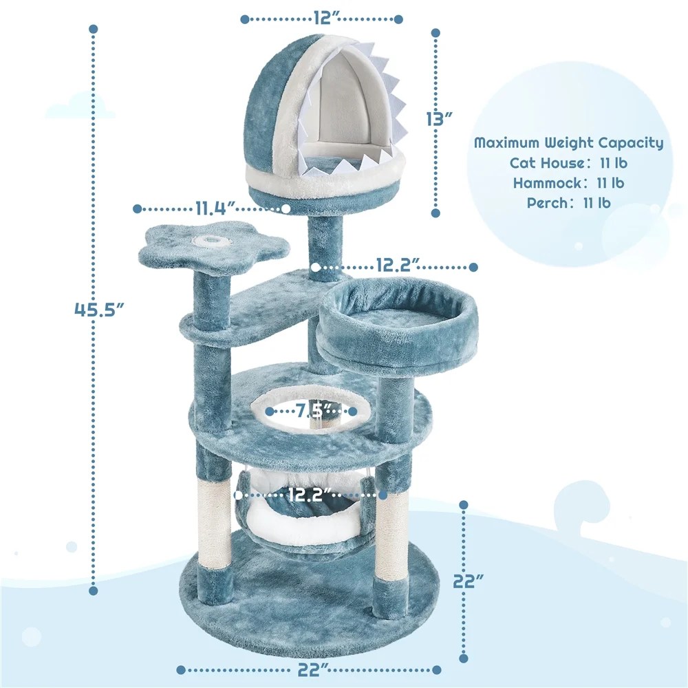 Alden Design 45.5" H Ocean-themed Cat Tree Multi-Level Cat Climbing Tree Cat Tower - Image 3