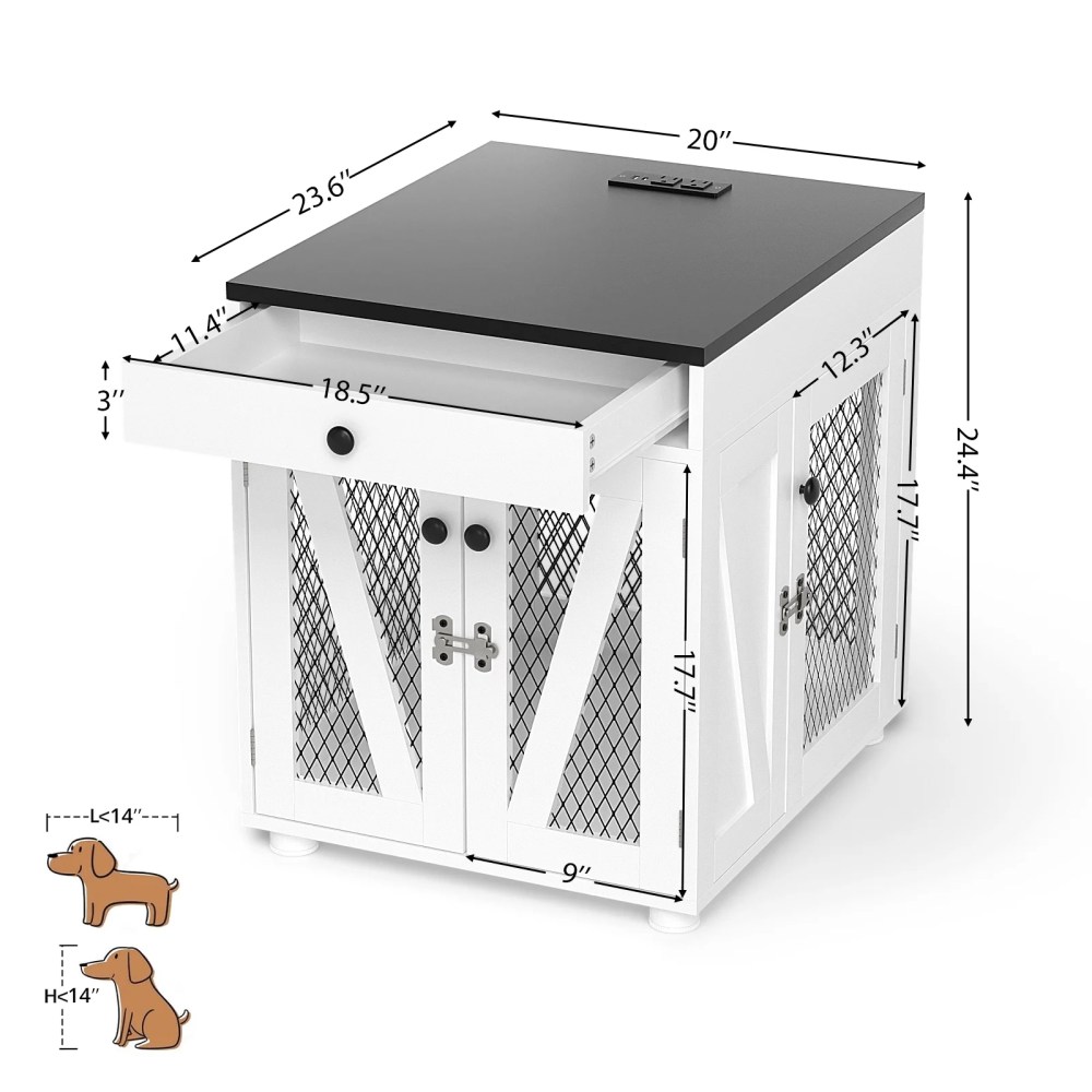 RichYa Furniture Style Dog Crate End Table, Wooden Dog Kennel with Dual USB Charging Station, for Small Dogs Under 25 lbs Indoor Use, White, S Size - Image 7