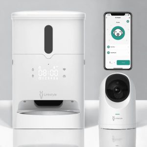 LINKSTYLE BRYN Automatic Cat Feeder with Camera,  Smart WiFi Pet Feeder App Control,  2K Indoor Security Camera with Motion Tracking,  Two-Way Audio Night Vision,  Dog Cat Food Dispenser Bundle
