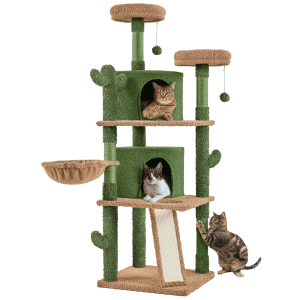 Alden Design 66"  H Multi-Level Cactus Cat Tree with Natural Sisal for Small/Medium Cats,  Green/Brown