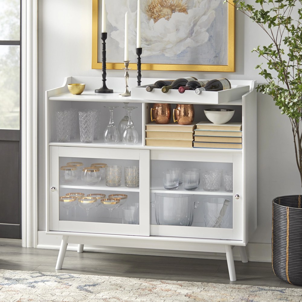 TMS Altura Bar Cabinet with Sliding Doors and Wine Rack, White - Image 8