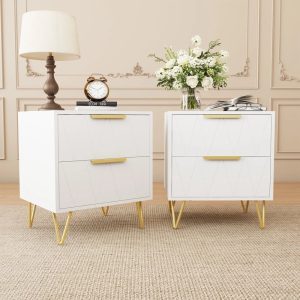 Behost Night Stand Set of 2,Modern White Small Dresser with 2 Drawers , Bedside Table End Table for Bedroom,Closet,Entryway,College Dorm