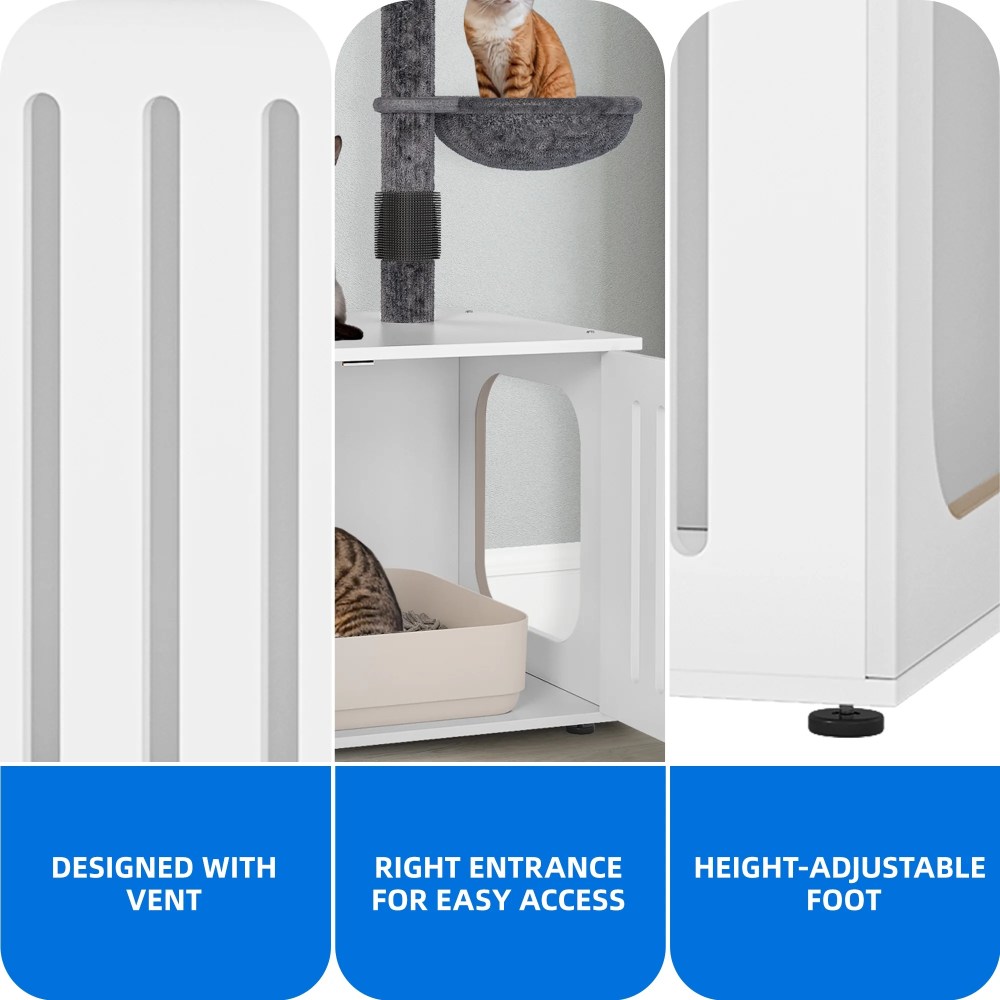 Dextrus 2-in-1 Cat Tree with Litter Box Enclosure, 53.5" Large Modern Cat Condo with Scratching Posts, Perch, Food Station, Hammocks, Scratch Post, White - Image 3