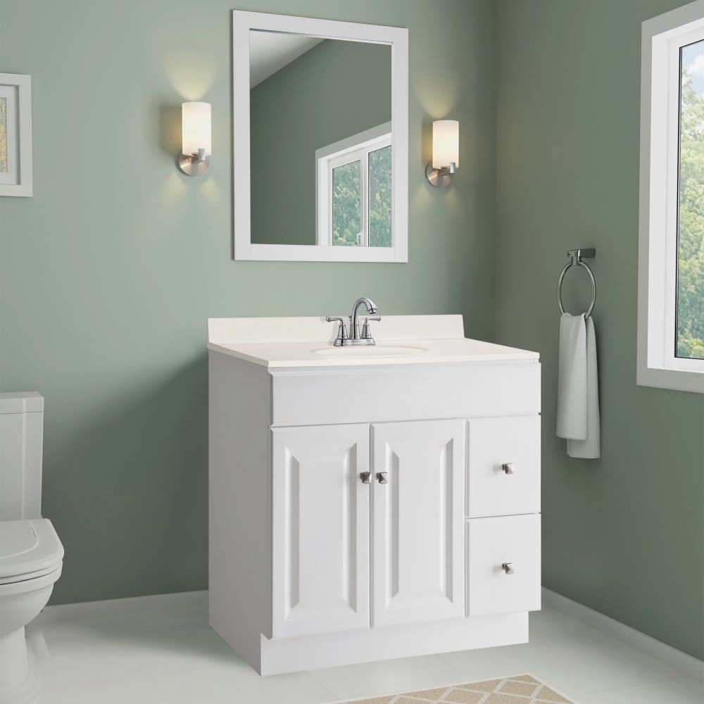 Design House Cultured Marble 31" x 19" Single Bowl Vanity Top with Centerset Mount and Backsplash, Ivory Swirl - Image 9