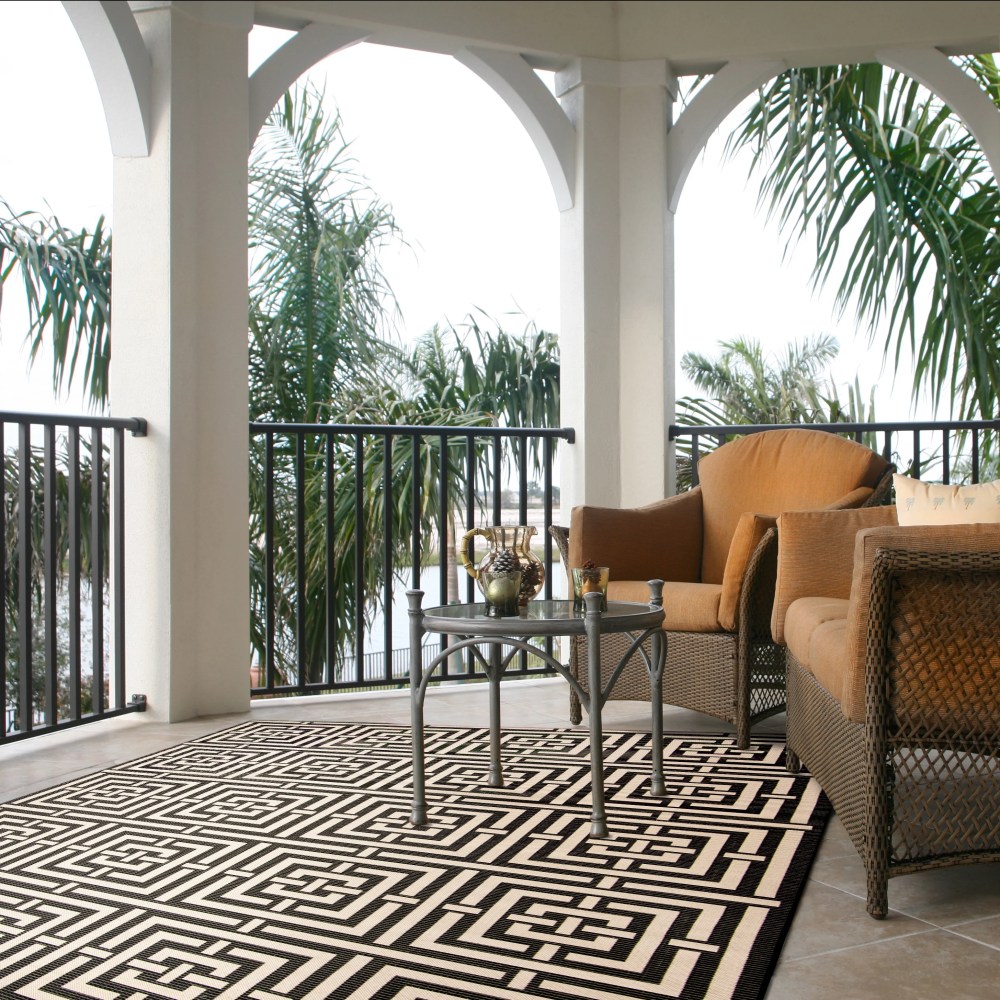 Safavieh Courtyard Ariana Geometric Indoor/Outdoor Area Rug, Black/Bone, 9" x 12" - Image 11