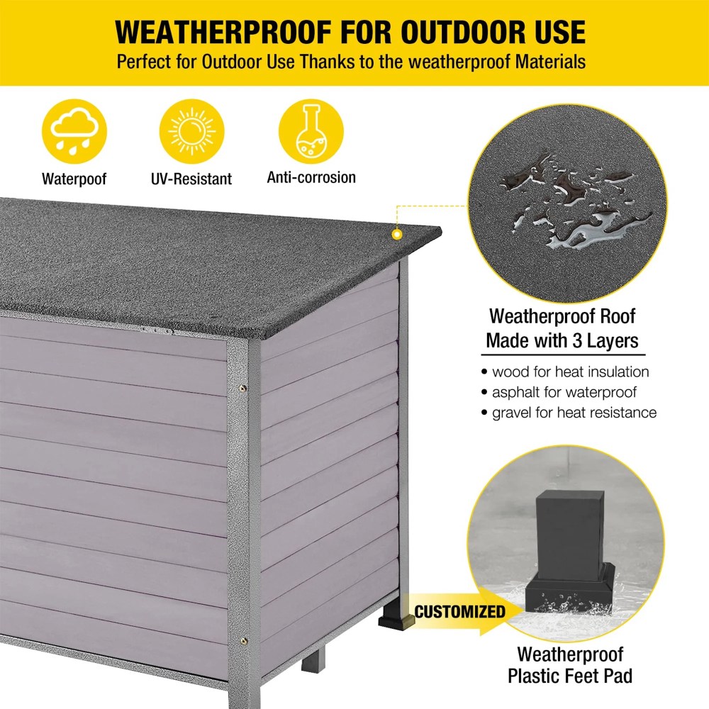 Aivituvin 33.5"L Outdoor Dog House, Wooden Dog Kennel with Openable Asphalt Roof, Chew-Proof Metal Frame for Medium Small Dog, Gray - Image 6