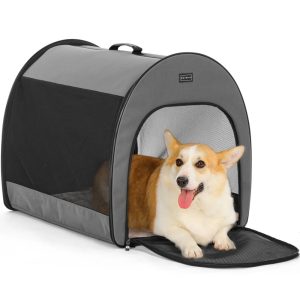 Petsfit Soft Dog Crate for Medium Dog, Arch Design Indoor & Outdoor Soft Sided Travel Crate, Collapsible Portable Pet Carrier, Grey, Medium