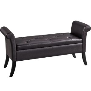 Alden Design Faux Leather Upholstered Storage Bench for Home, All Ages, Dark Brown