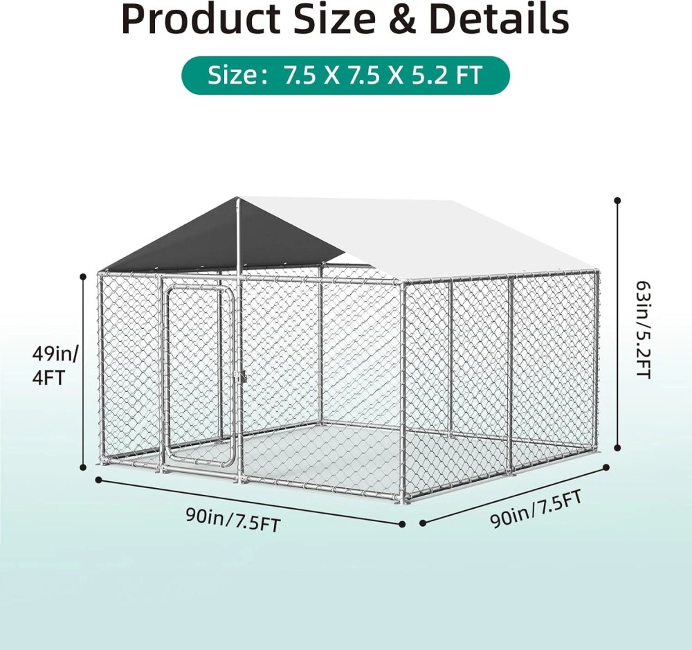 TIME RAY 7.57.5 Outdoor Dog Kennel Outside Heavy Duty Dog Enclosure with Waterproof UV-Resistant Cover and Security Lock - Image 3