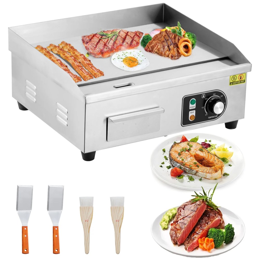 22" Commercial Electric Griddle 1600W Electric Countertop Griddle Non-Stick Restaurant,Teppanyaki Flat Top Grill Stainless Steel Adjustable Temperature Control 122" F-572" F