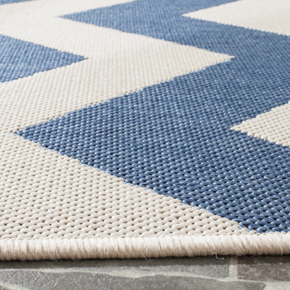 Safavieh Courtyard Bailey Chevron Indoor/Outdoor Area Rug, Blue/Beige, 6'7" x 6'7" Square - Image 2